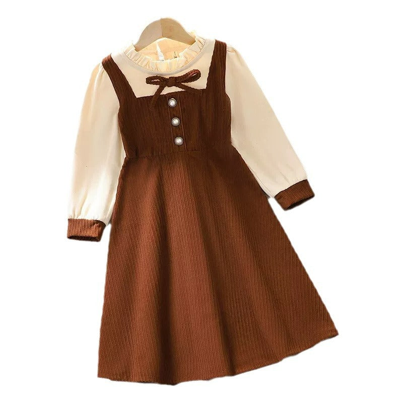 Sweet long-sleeved autumn and winter dress for middle and large girls