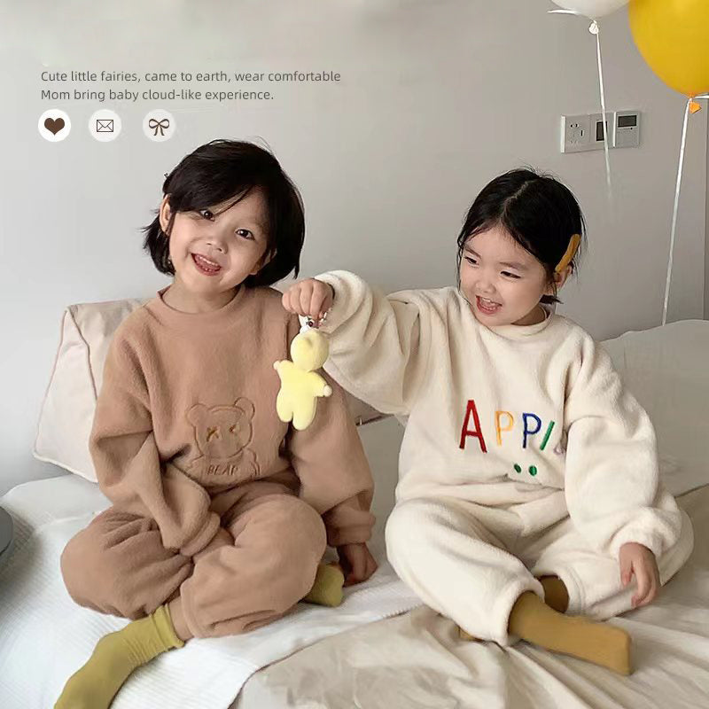 New autumn and winter velvet thickened children's pajamas set