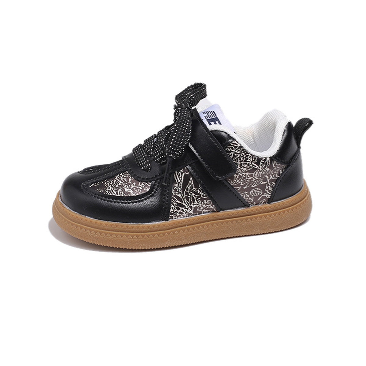 Medium and large girls' leather exquisite print temperament low-top sneakers