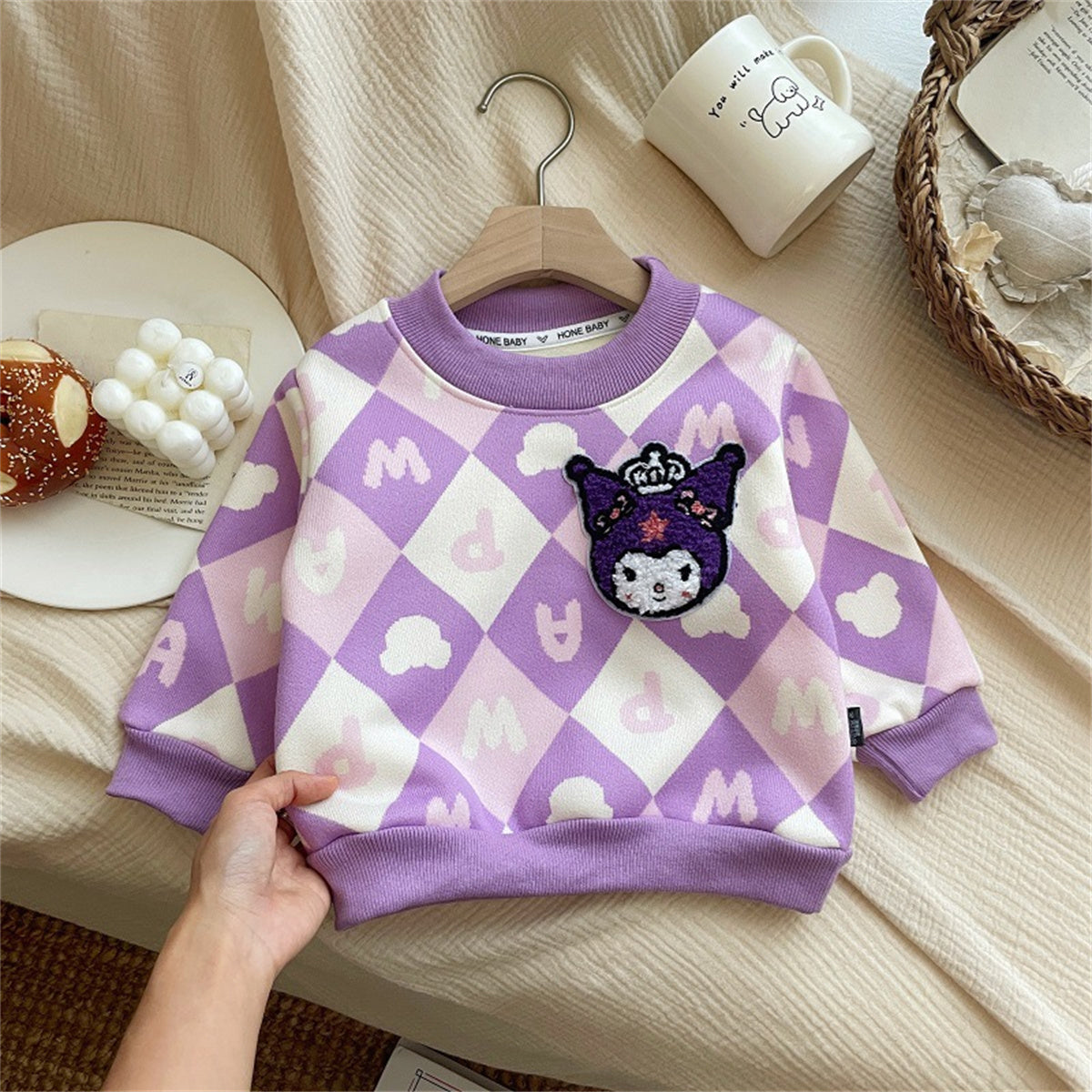 Plush baby girl cartoon Kuromi warm bottoming shirt