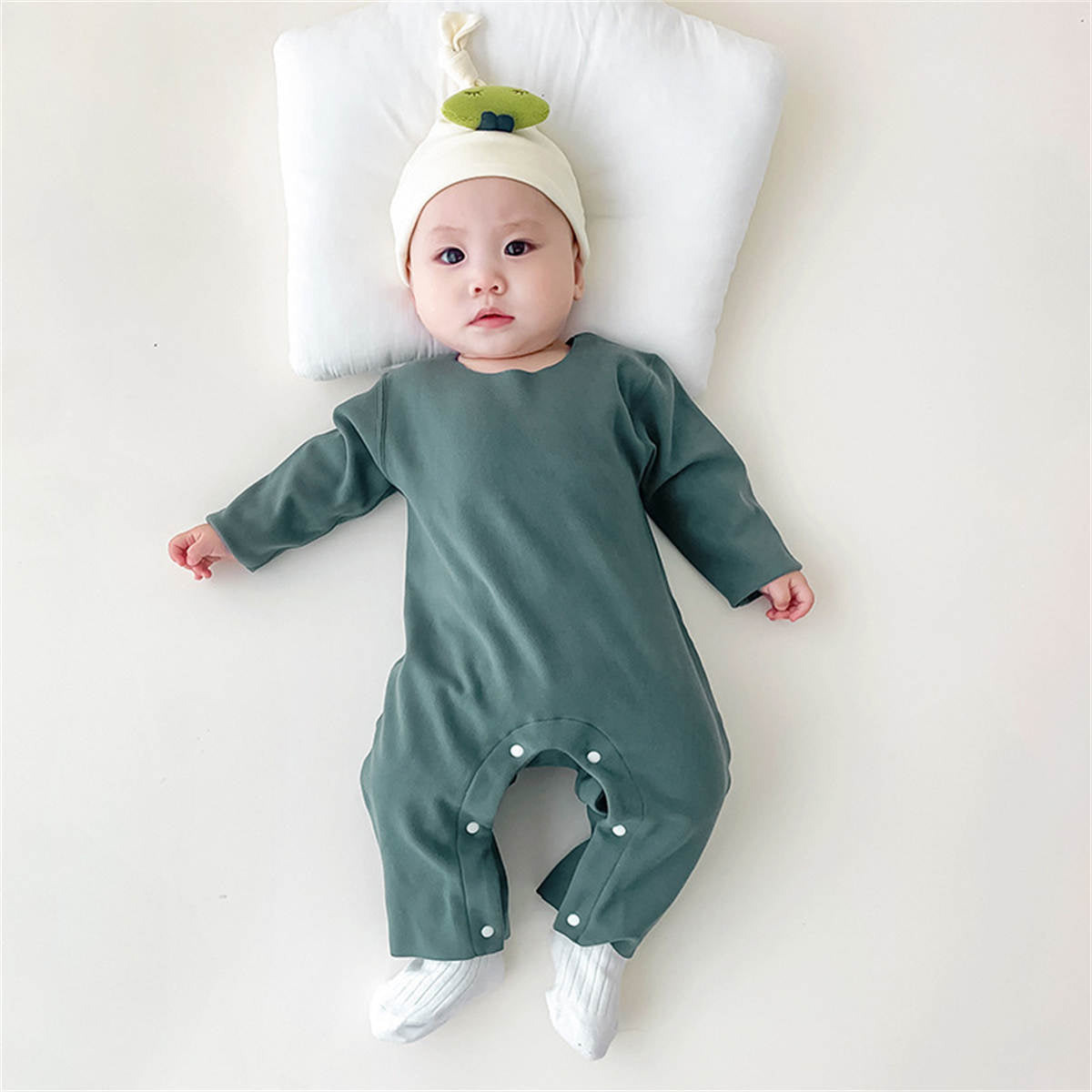 Infant and toddler double-sided brushed long-sleeved boneless warm romper