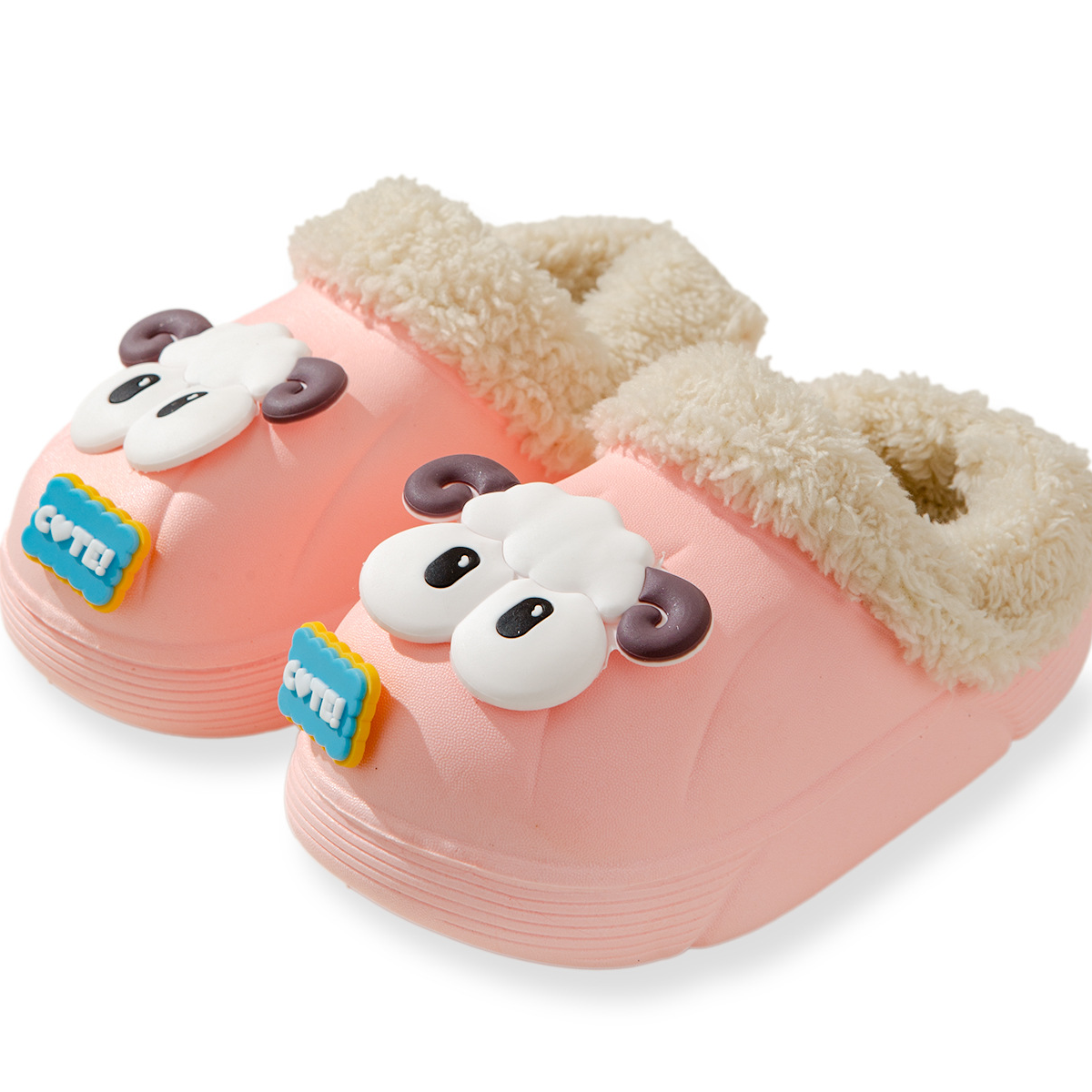 Simple cute pink warm home style for children's boys and girls, waterproof and non-slip cotton slippers