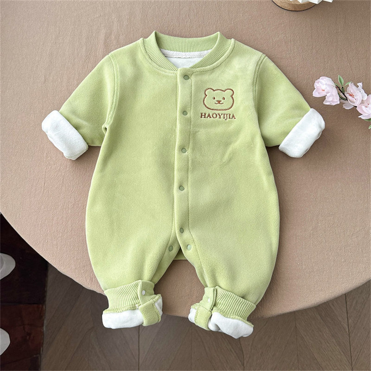 Baby autumn and winter bear fleece jumpsuit