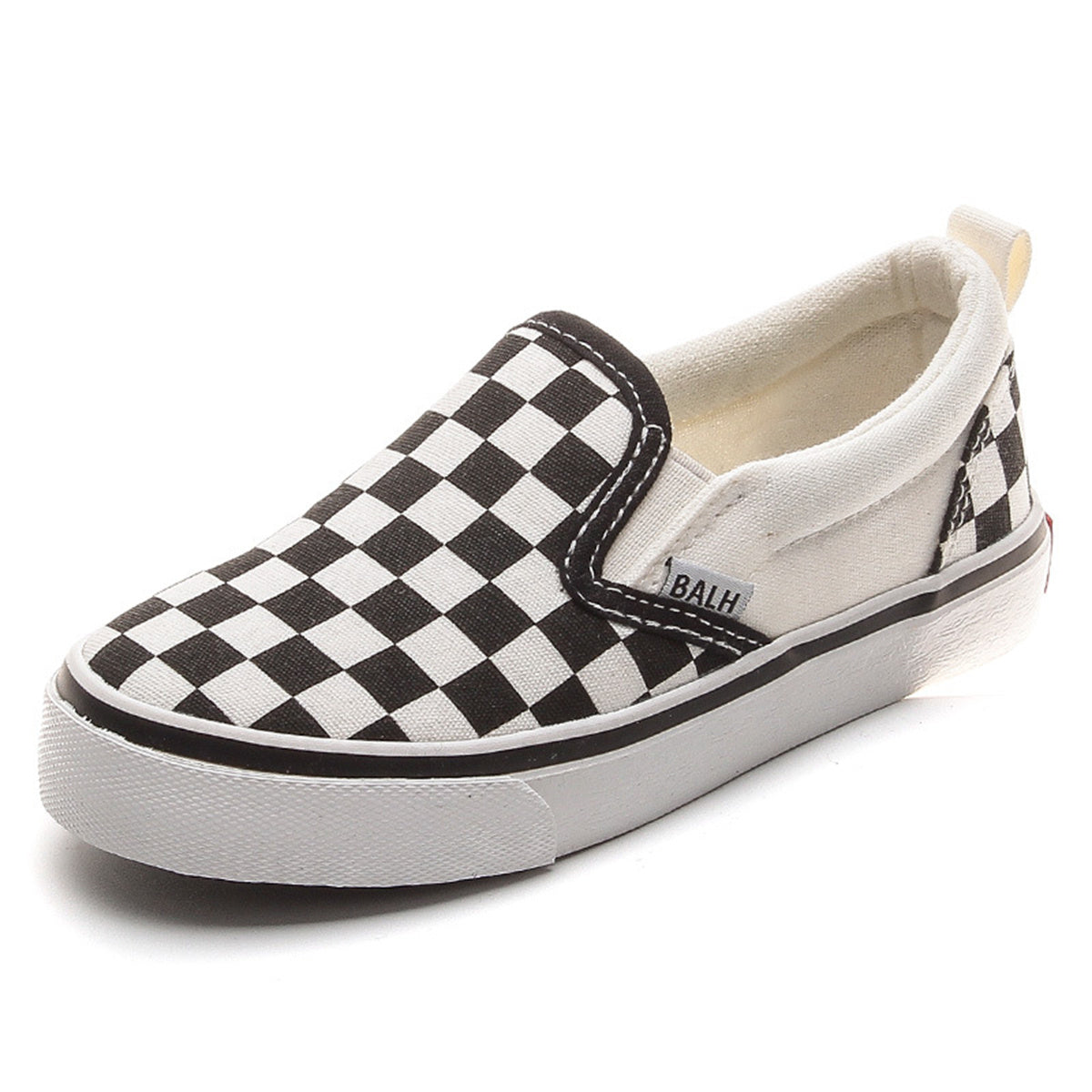 Children's Check Black and White Slip-On Canvas Shoes