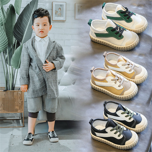 Toddler boy's color matching closed toe kick-proof casual simple style low-top canvas shoes