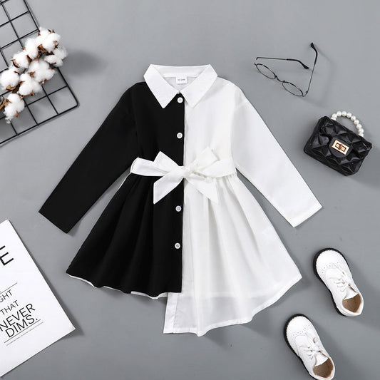 Irregular patchwork shirt dress