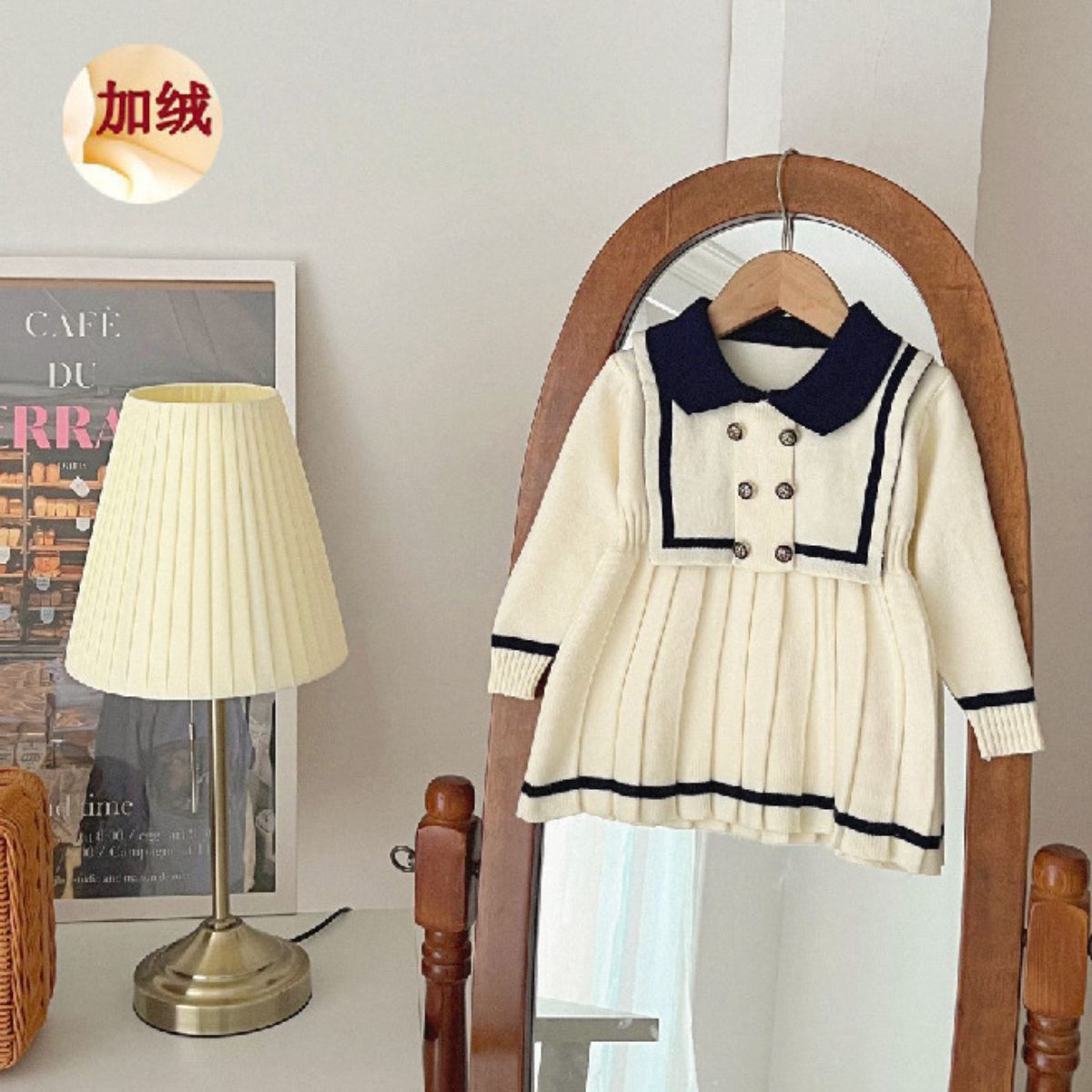 Girls Navy Style Sweater Dress Girls Autumn Dress Children's Clothing Long Sleeve Knitted Pleated Skirt