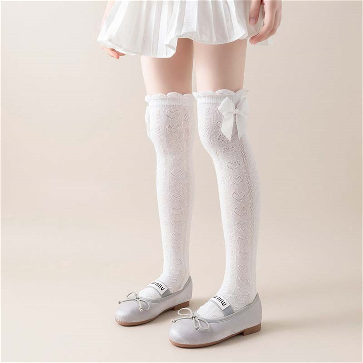 Children's princess style spring and autumn thin breathable love style three-dimensional bow knee-high socks