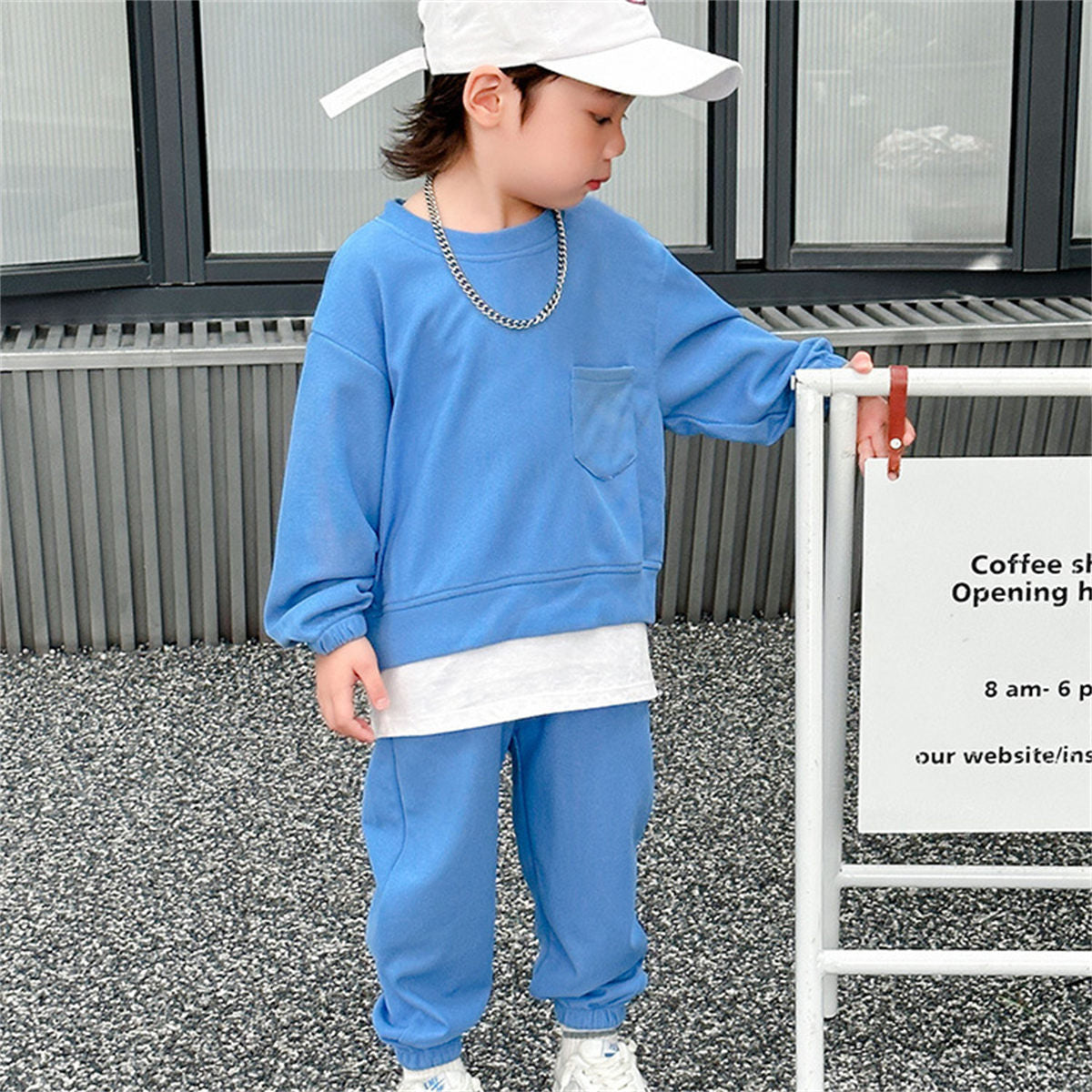 Children's sweater suit autumn style baby boy long sleeve long pants sportswear girl fake two piece sweater suit