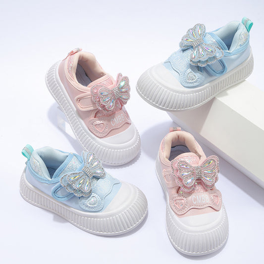 Cute autumn ladies' soft-soled low-top canvas shoes for middle and large children and girls