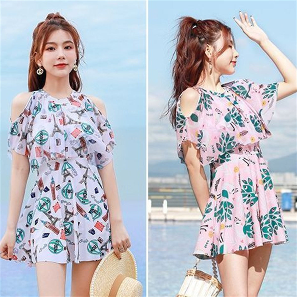 Women's floral pattern large skirt swimsuit set