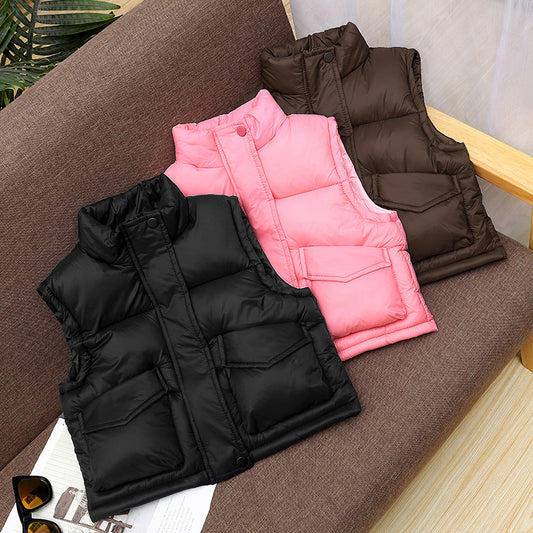 Vest simple fashion stand collar cotton jacket for middle and large children