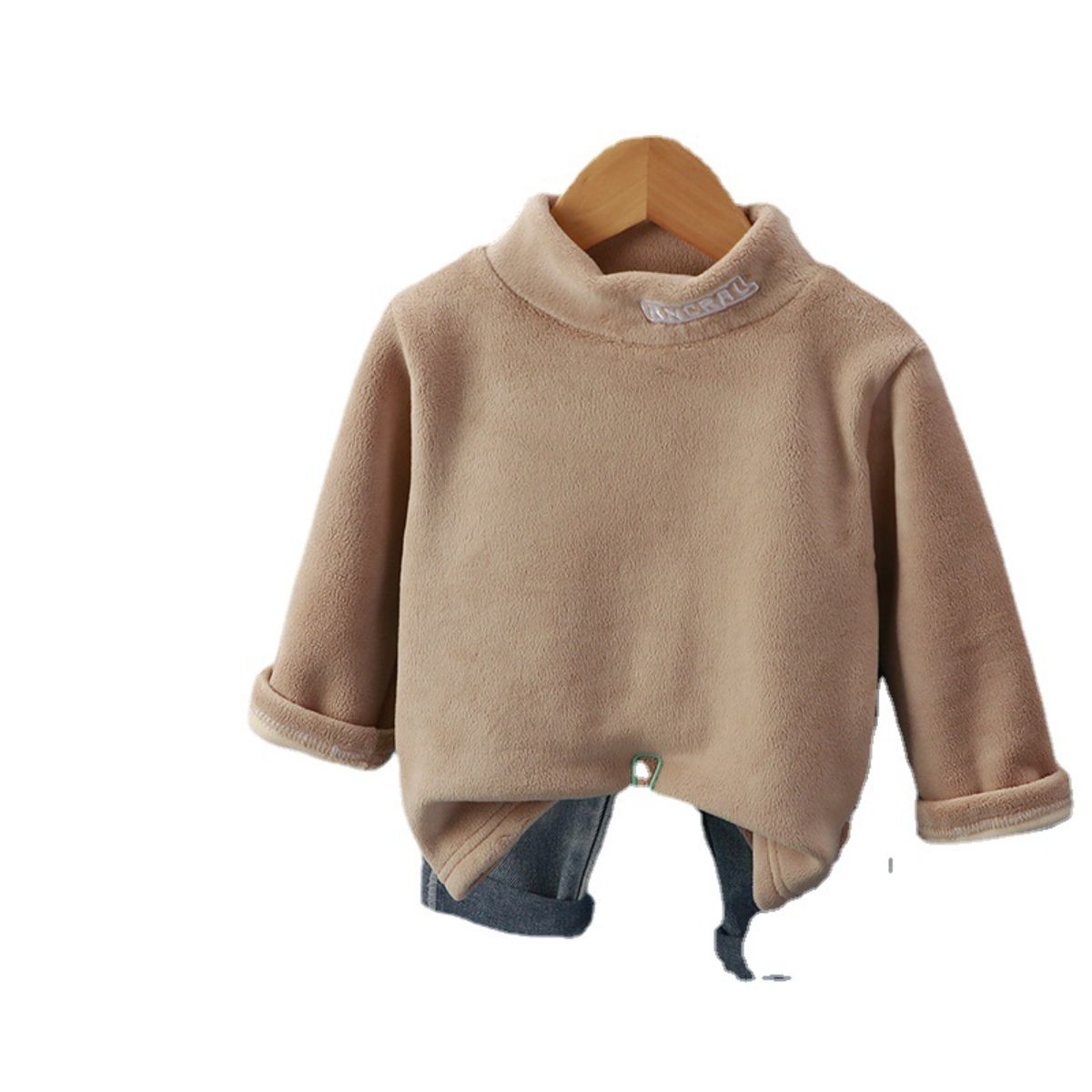 Children's winter fleece tops with medium to high collar for warmth