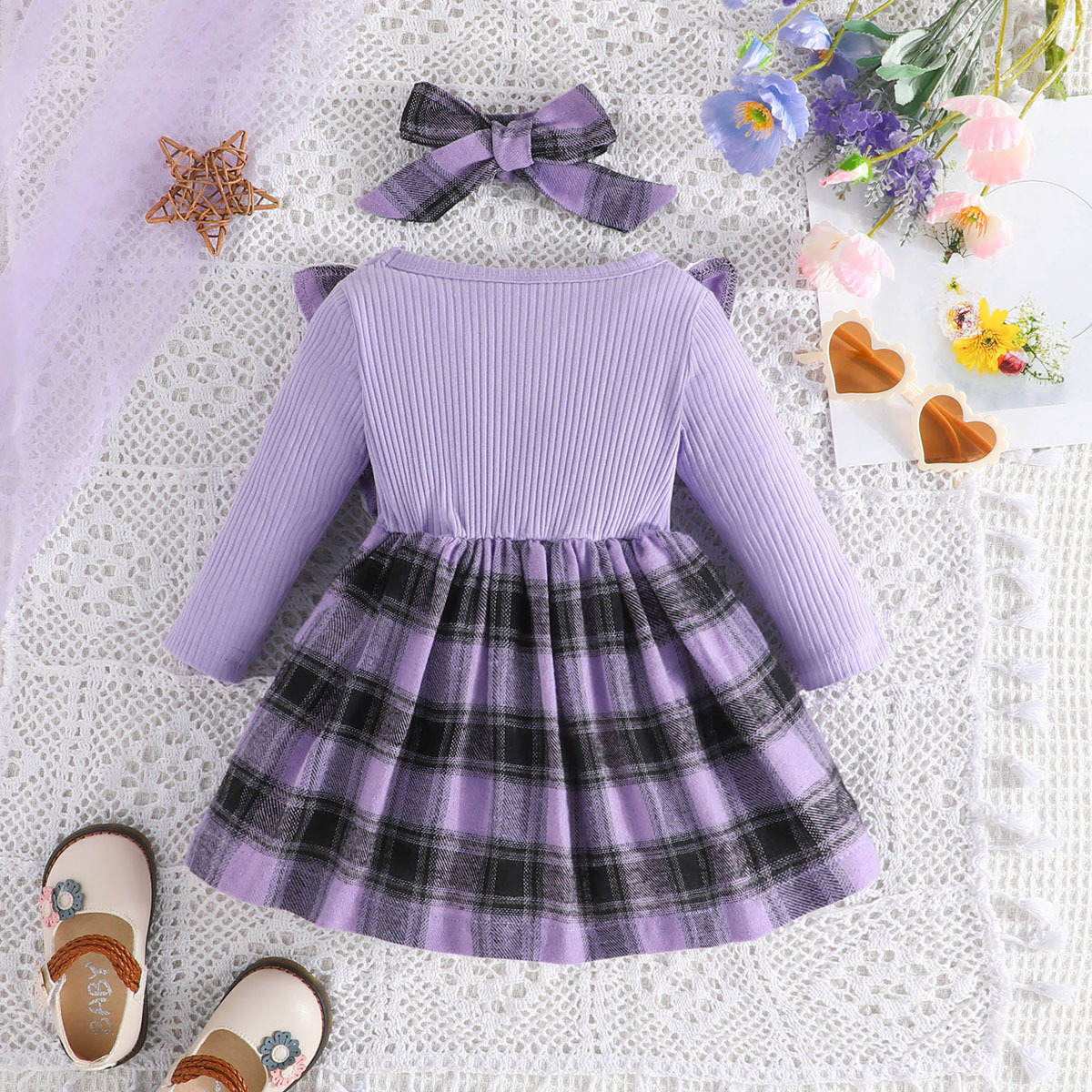 Baby Girl Christmas Long Sleeve Plaid Bowknot Dress