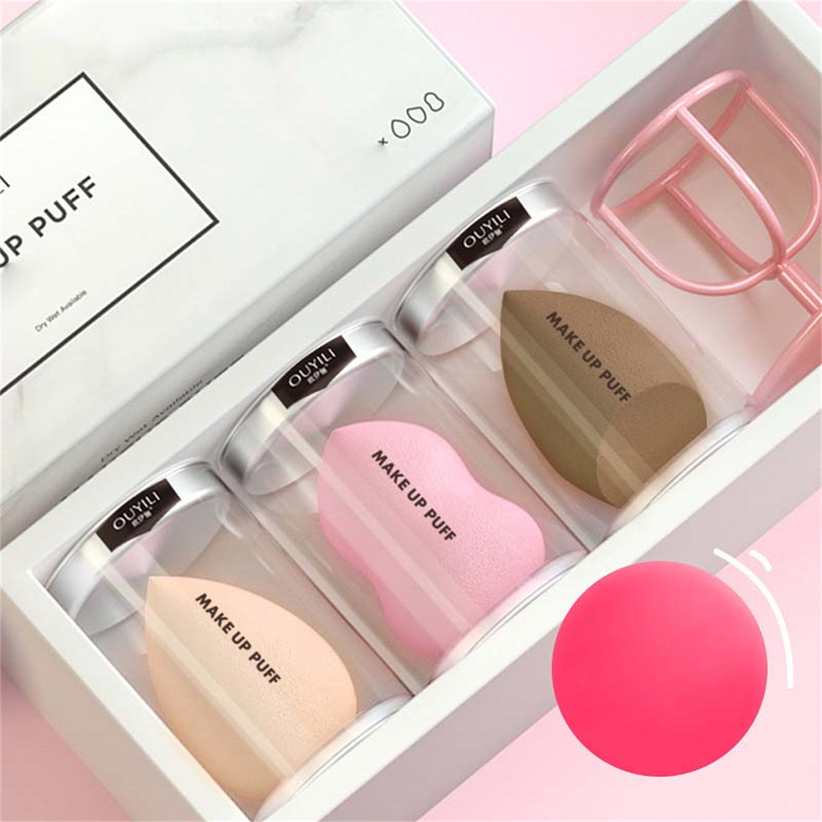 Gourd-shaped powder puff 3-piece set makeup sponge wet and dry dual-use beauty egg