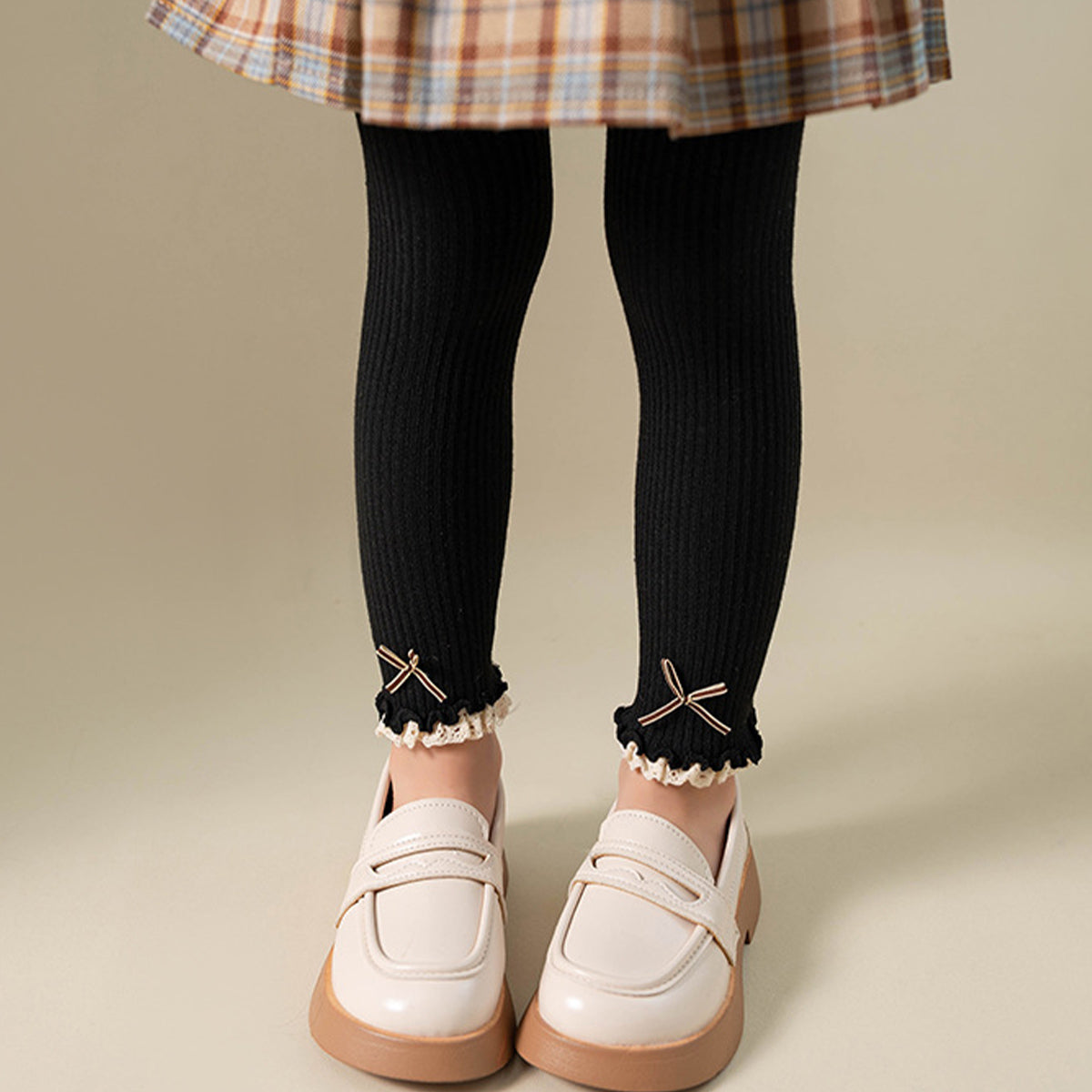 Children's Bow Striped Cropped Leggings