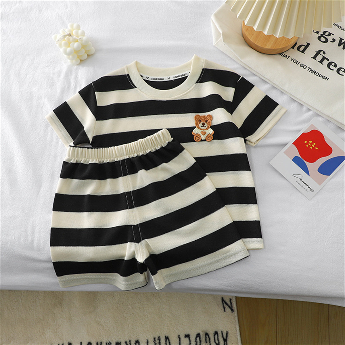 New children's short-sleeved suit striped Korean style children's clothing