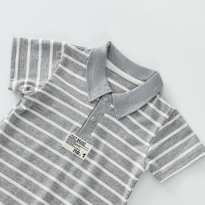 Striped lapel patch romper