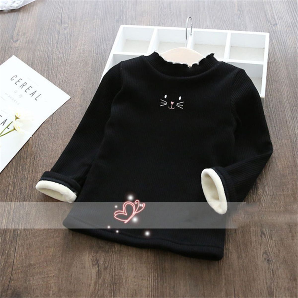 Girls Plush Bottoming Shirt Autumn and Winter Ruffled Thickened Warm T-shirt Children Baby All-match Fleece Sweater