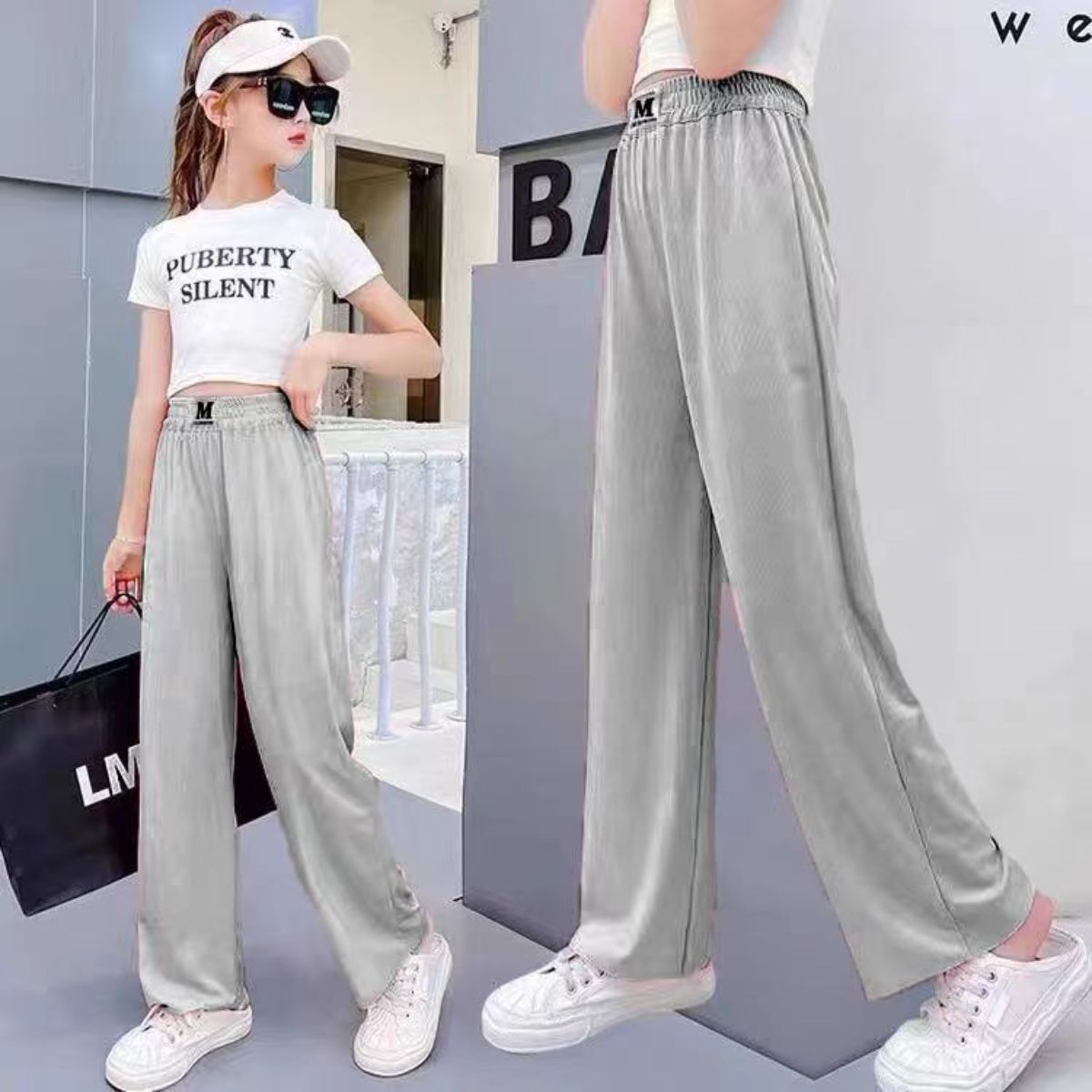 Girls new wide-leg pants children's casual pants summer medium and large children girls thin loose trousers