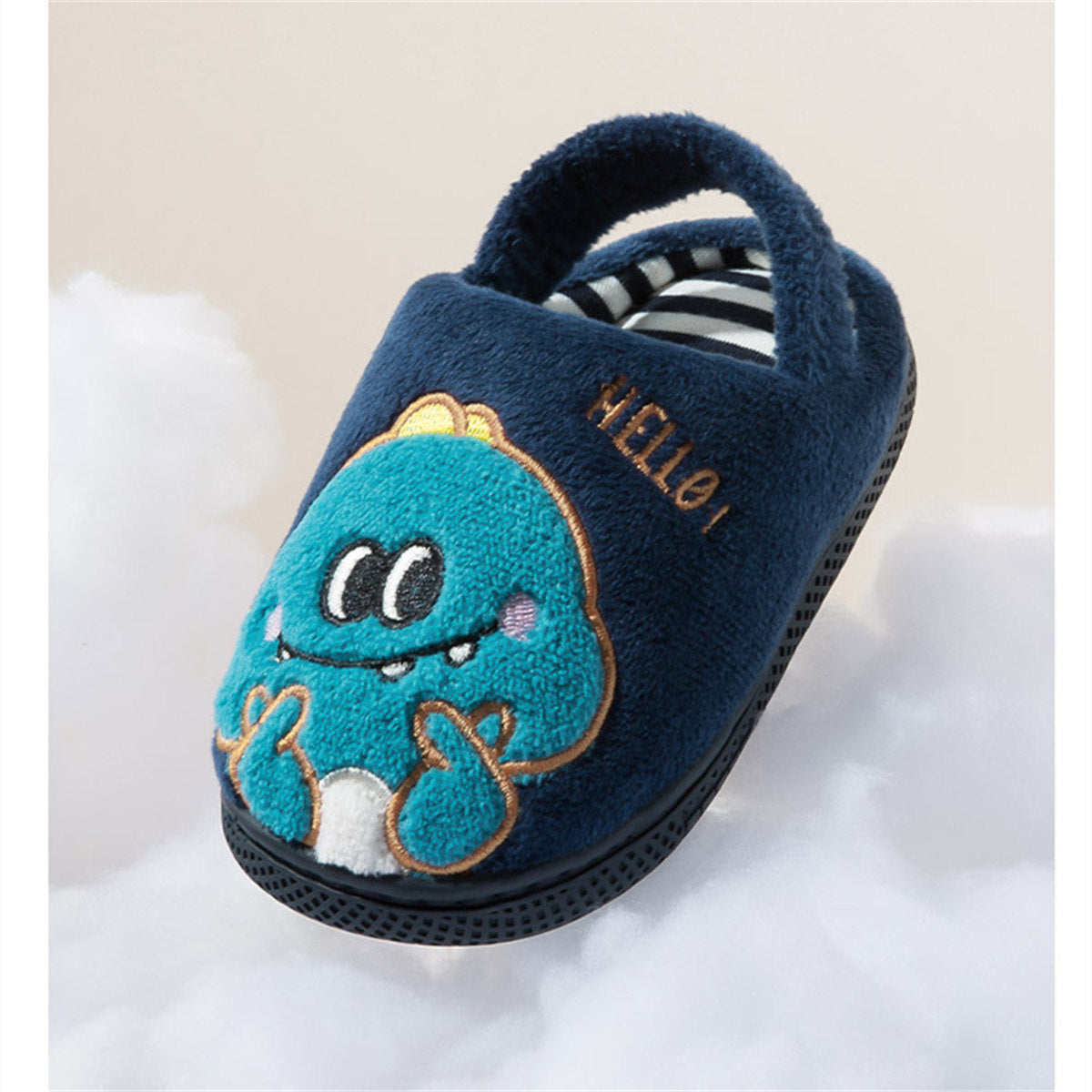 Children's and boys' autumn and winter cute animal print warm elastic ankle-capped cotton slippers