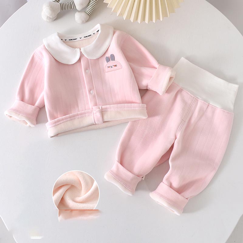 Baby autumn and winter warm clothing plus fleece underwear two piece set