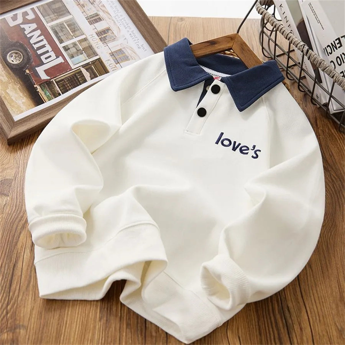 Polo shirts for middle and large children, sweatshirts for spring and autumn, long-sleeved tops for children