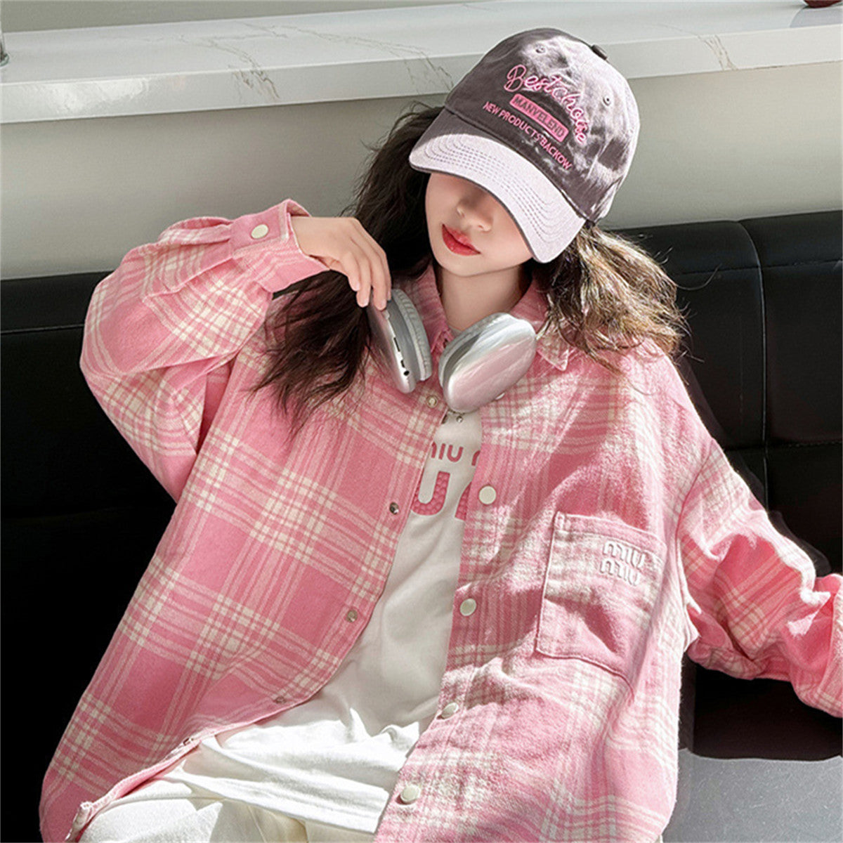 Sweet Pink Girls Shirt Long Sleeve Plaid Jacket