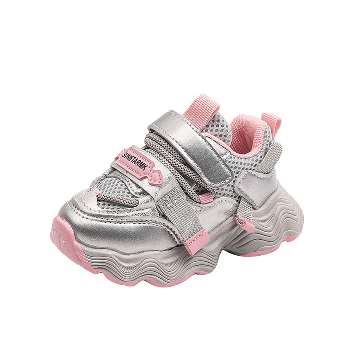 Girls' silver pink shiny temperament soft sole breathable and comfortable sports shoes