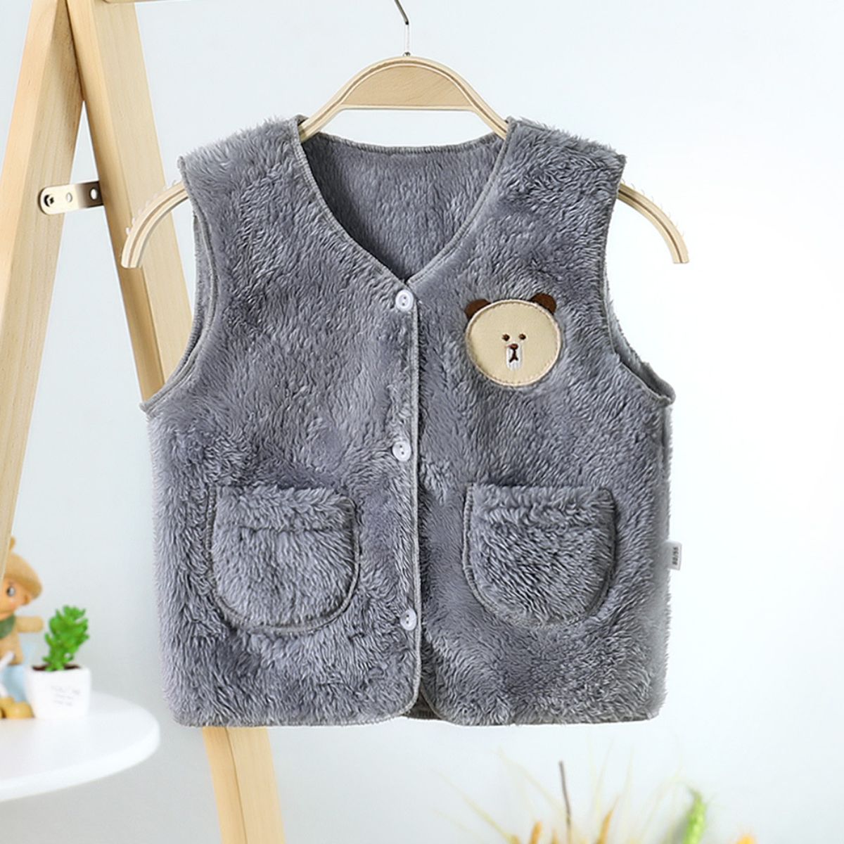 Boys and girls autumn and winter double-sided coral fleece vest