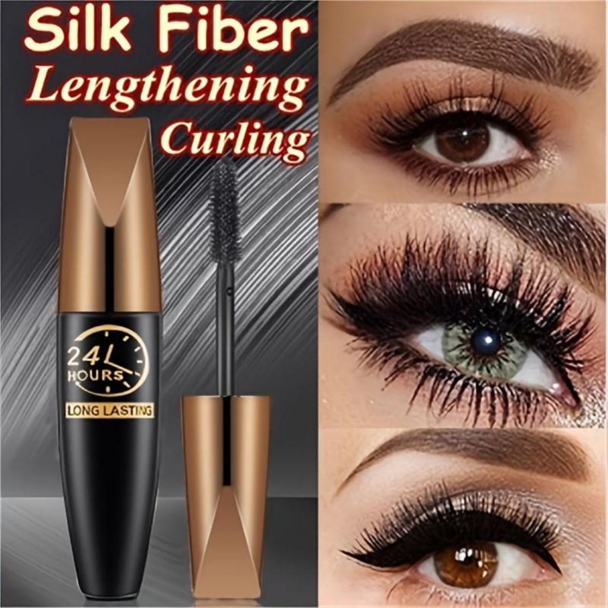 24-hour makeup-holding, no smudging, no fading, waterproof and sweat-proof, thickening and lengthening mascara