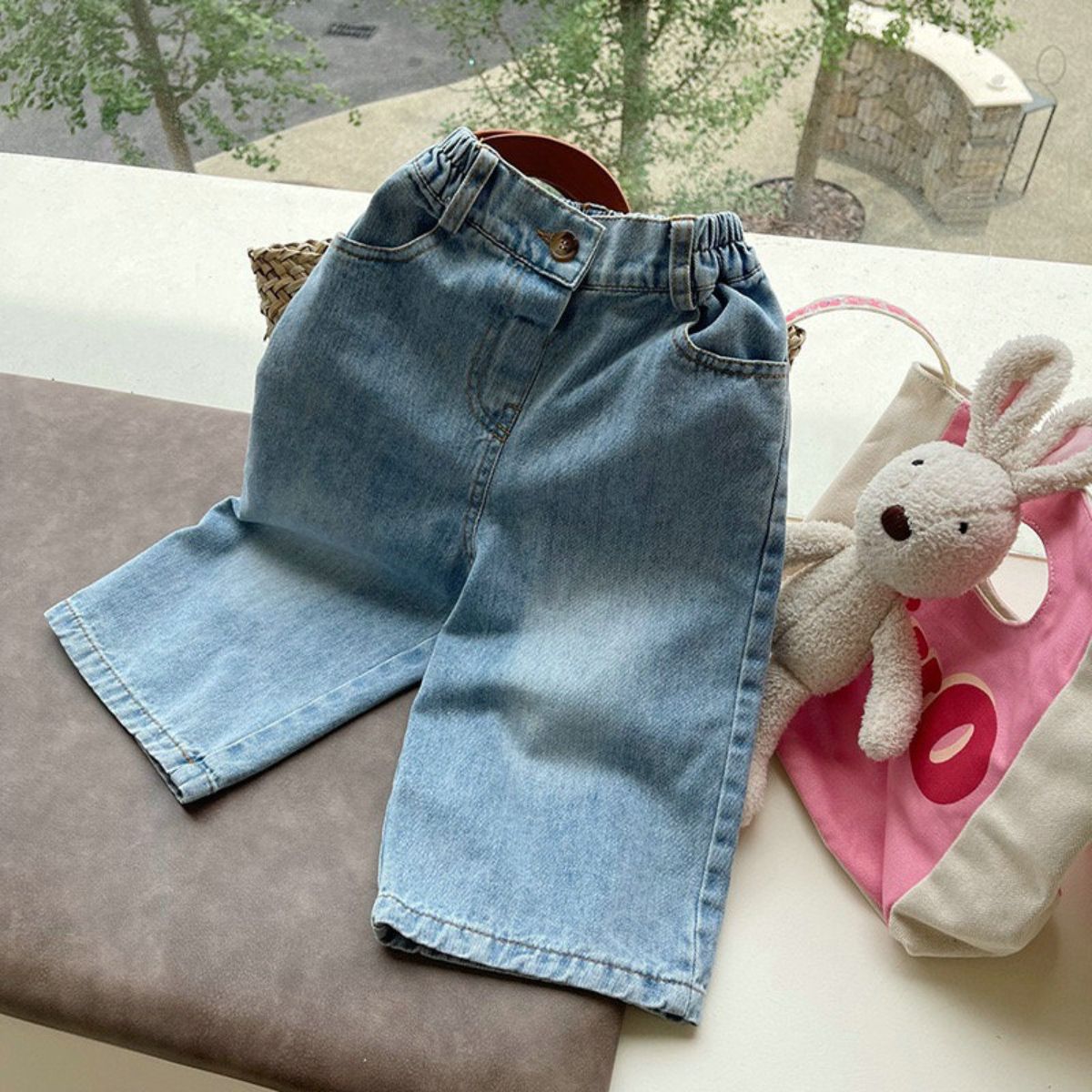 Boys and girls pants loose wide leg jeans nine points pants