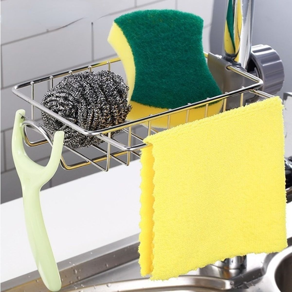 Home kitchen faucet rack sink sponge drain basket bathroom supplies toilet storage rack punch-free