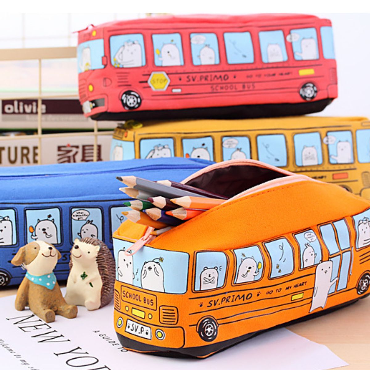 Cartoon Large Capacity Bus Pencil Case Car Pencil Case