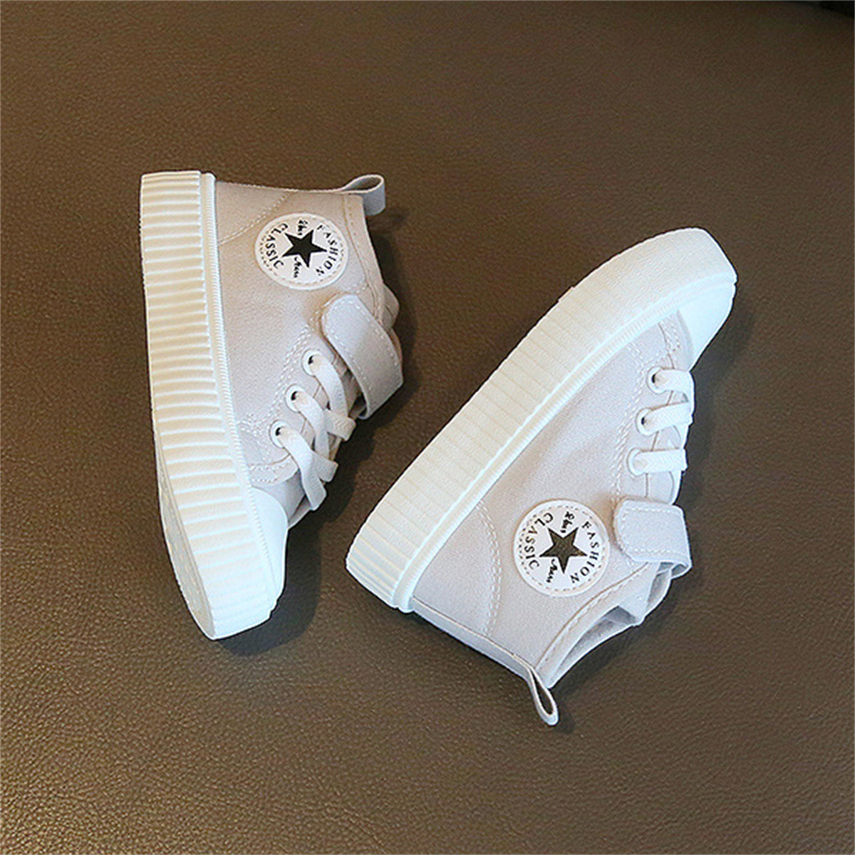 Children's and boys' spring and autumn pure color simple casual style Velcro high-top canvas shoes