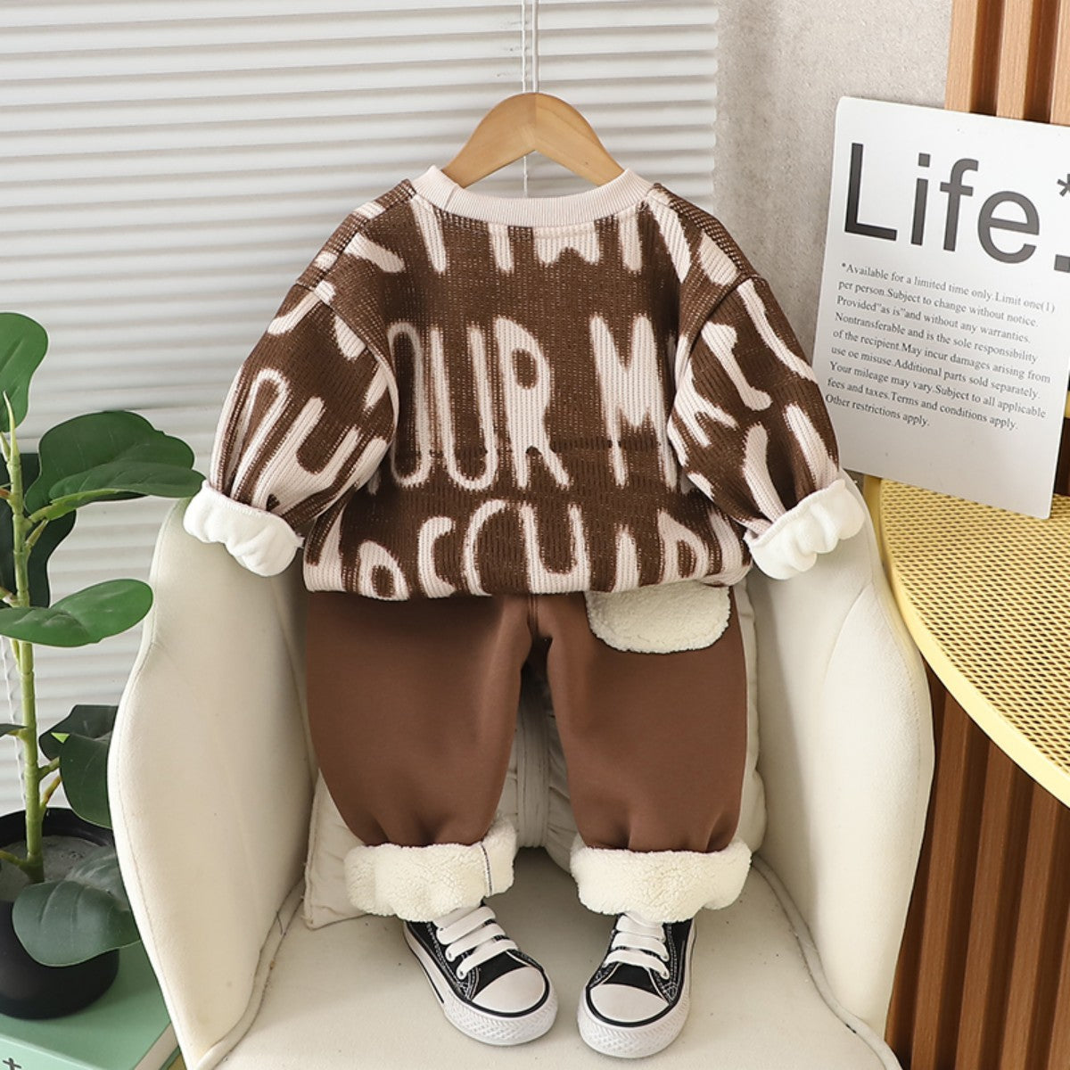 New style boys autumn and winter plus velvet sweater suit casual style handsome children's winter clothes thickened clothes