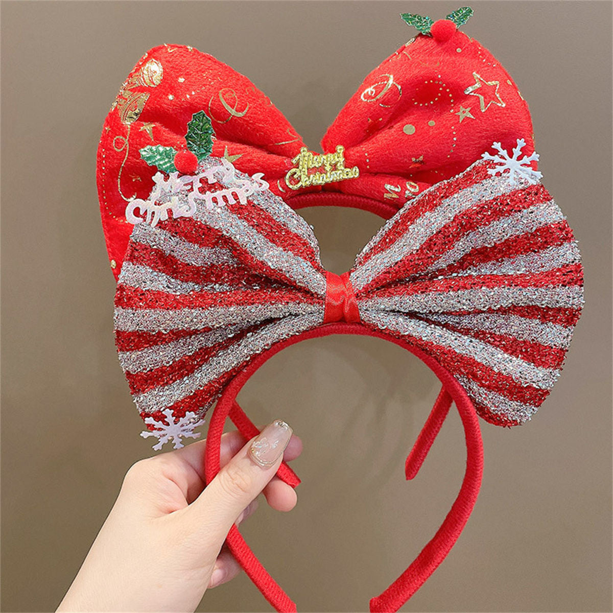 Children's Christmas red cute funny style bow headband does not hurt the hair