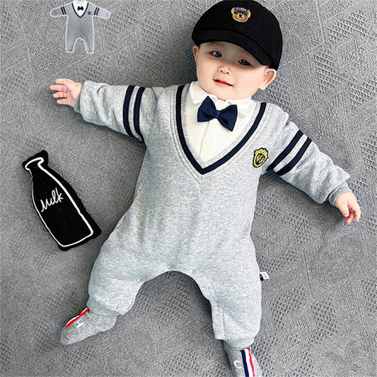 Boys spring and autumn long sleeve British style romper