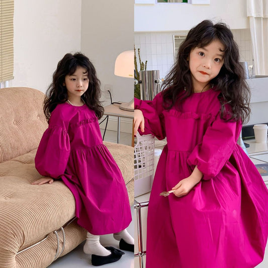 Girls dress autumn new style lantern sleeve princess dress long dress for small and medium children