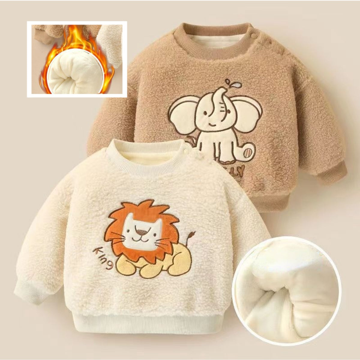 Plush and thickened baby winter clothing cartoon lamb wool pullover sweater