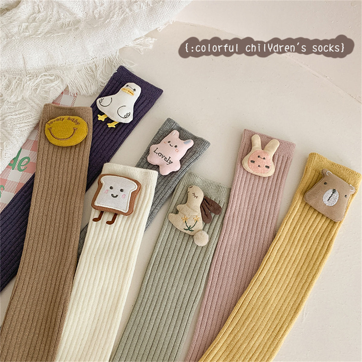 Children's cute doll pattern cute cartoon style calf socks mid-tube socks