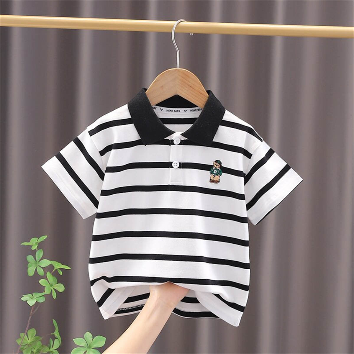 Children's clothing children's striped t-shirt boys short-sleeved new baby summer tops small and medium children's lapel t-shirt