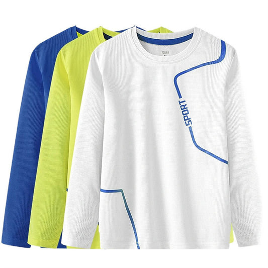 Boys' long-sleeved sports fitness solid color basic bottoming shirt