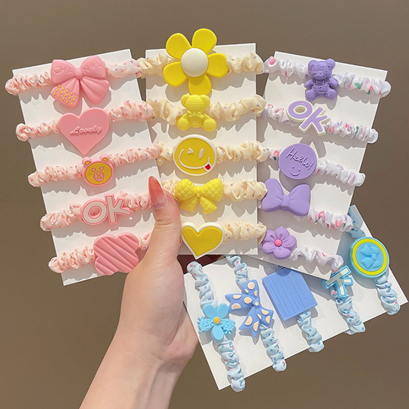 Children's 5-piece set of colorful cute three-dimensional bear elastic hair ties