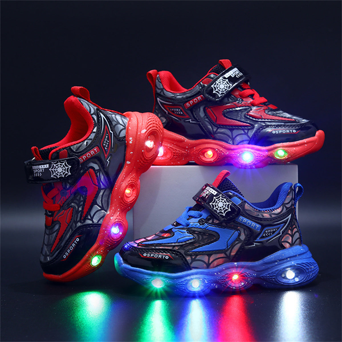 Children's LED spider web luminous sports shoes