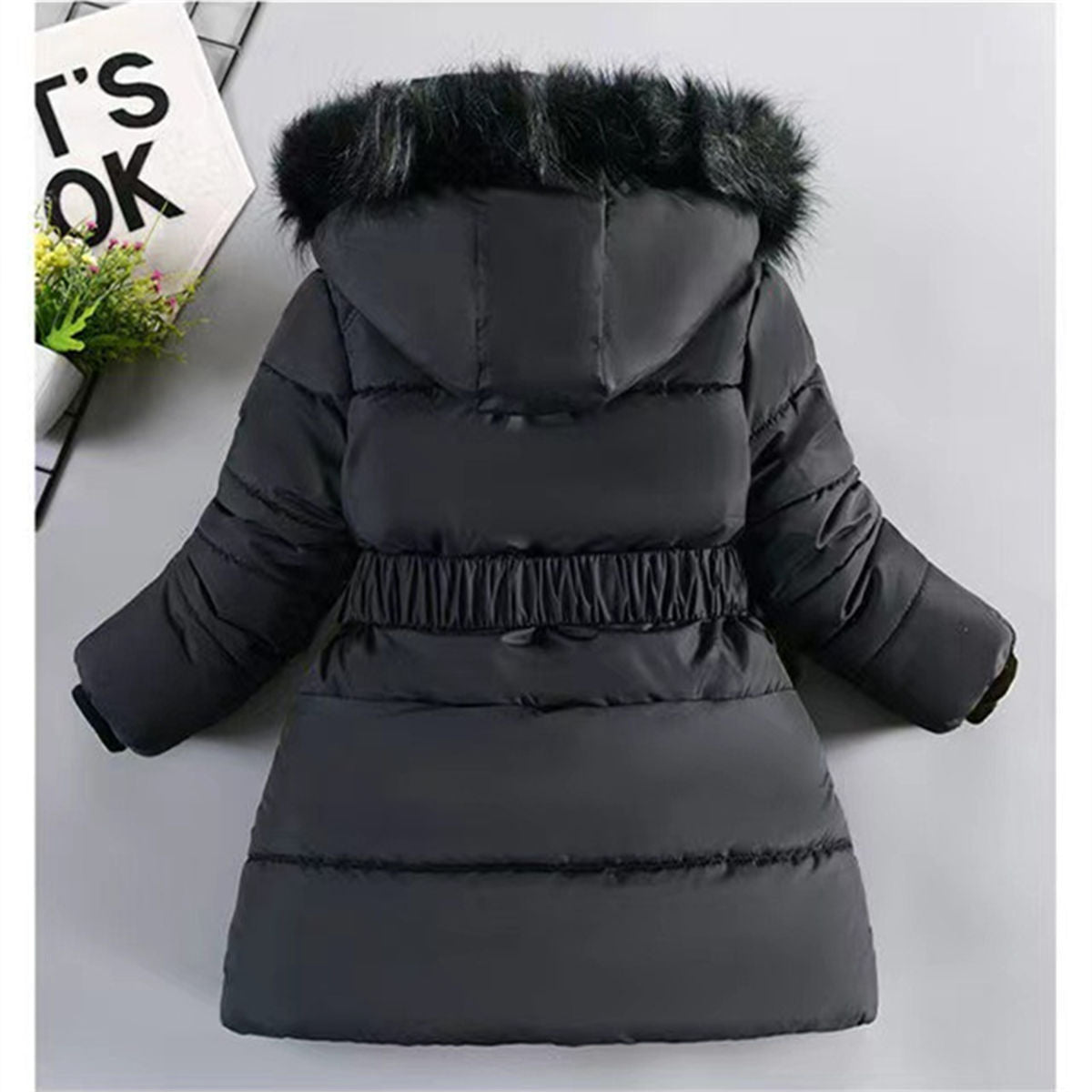 Winter simple temperament style plus velvet and thick short cotton coat for middle and large children and girls