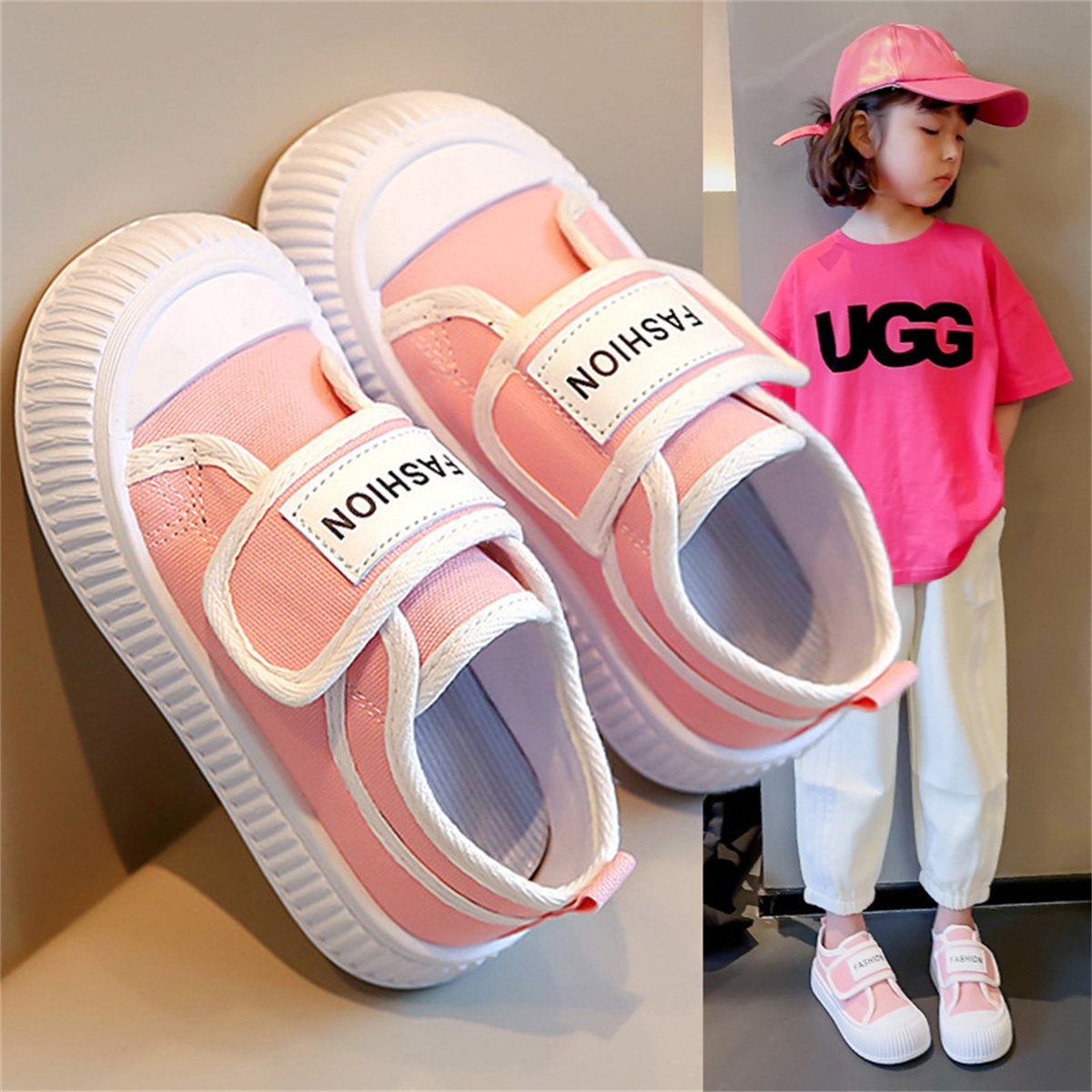 Medium and large girls' soft sole casual style letter style sweet and cool low-top canvas shoes