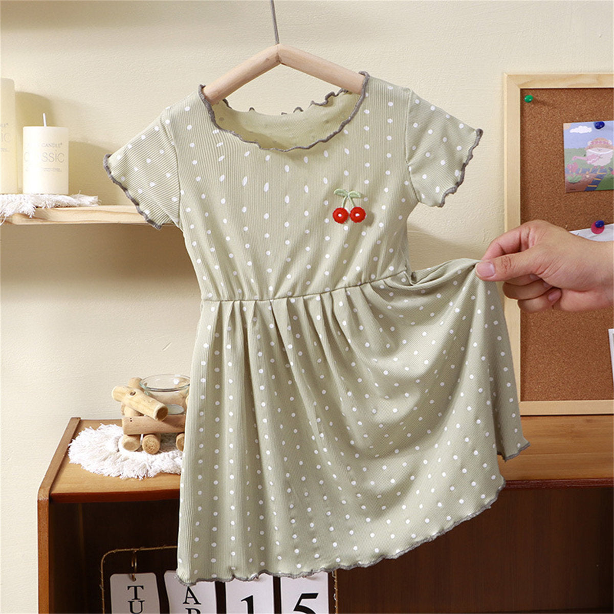 Children's ice silk polka dot dress