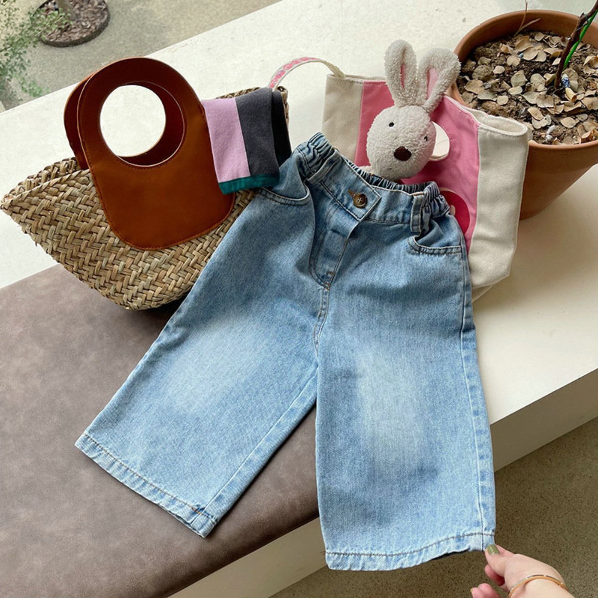 Boys and girls pants loose wide leg jeans nine points pants