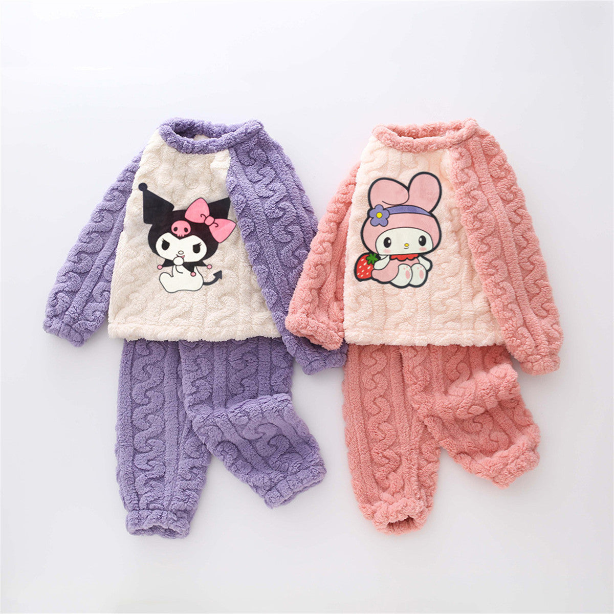 Girls coral flannel pajamas two-piece set cartoon home clothes for middle and large children